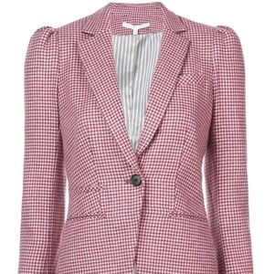 Veronica Beard Pink Houndstooth Gingham Dickey Jacket Blazer Size 8